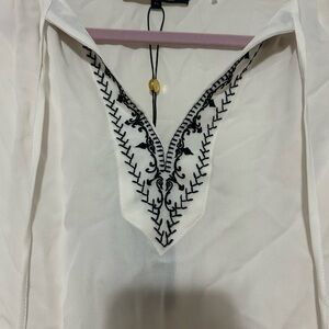 Kobi Halperin White and Black Blouse with Intricate Embroidery